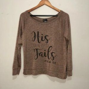 Long Sleeve Wide Neck Sweater "His Love Never Fails" Mauve Small